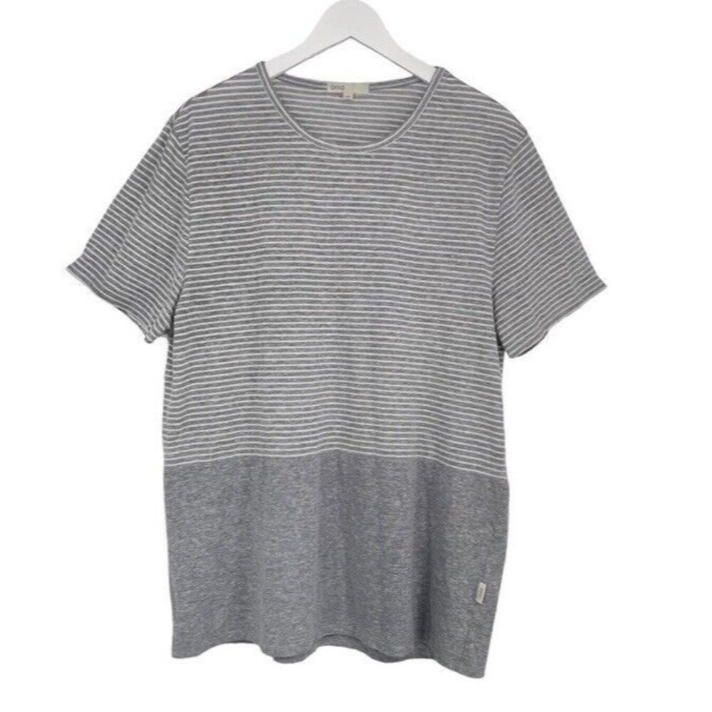 ONIA Chad Color Block Macro Stripe Linen Blend T-shirt Heather Grey Large EUC